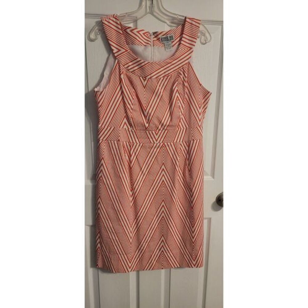 Robbie Bee Women's White Orange Striped Sleeveless Midi Dress Size 12